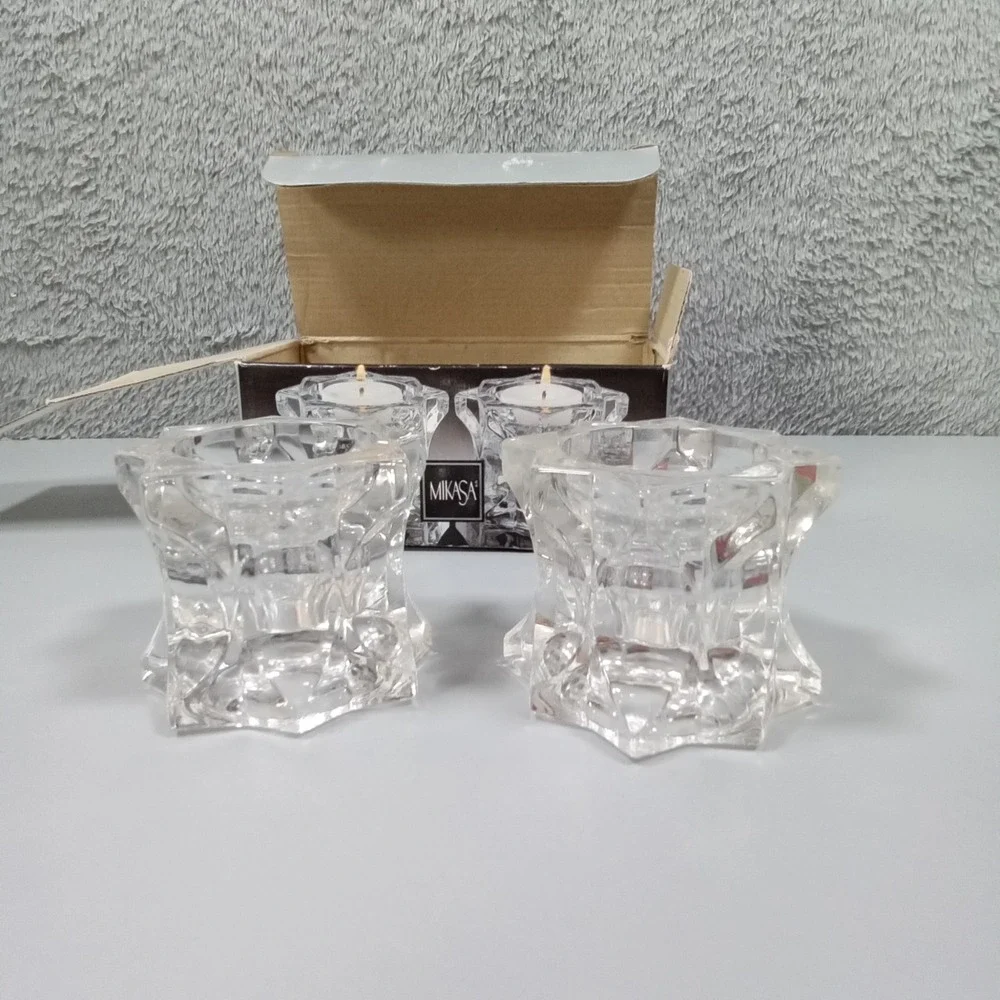Mikasa Sparkling‎ Star Crystal Votive Candle Holders Pair QQ227/839 Japan Clear